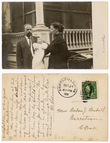 Postcard to Karen Berdahl with Jennie and Ole holding baby Olaf, Northfield, Minnesota - DPLA - f420c86bcb46dcc90a3d81a…