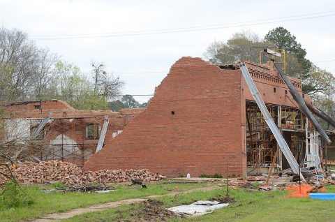 S.S.P. Mills and Son Building, mid-demolition