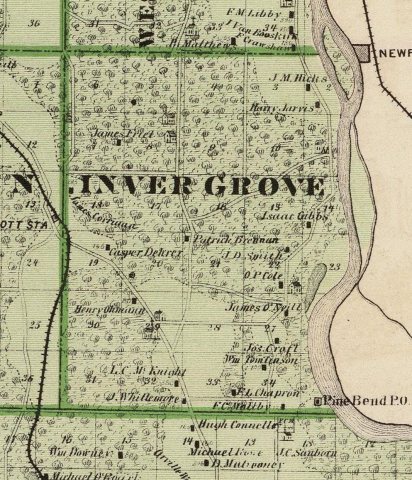 Map of Inver Grove from the 1874 Minnesota State Atlas (cropped)