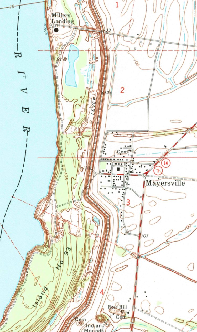 Mayersville Mississippi mapped by USGS in 1970