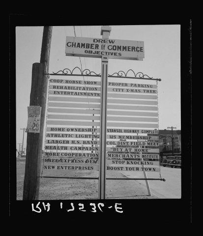 Chamber of Commerce sign. Drew, Mississippi