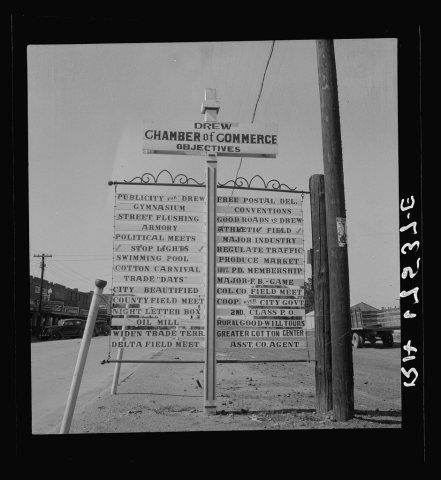 Chamber of Commerce sign. Drew, Mississippi