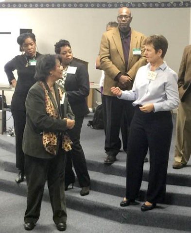 Itta Bena Mayor Thelma Collins (lower left) shares ideas with EPA Senior Sustainability Advisor Anne Keller (lower righ…