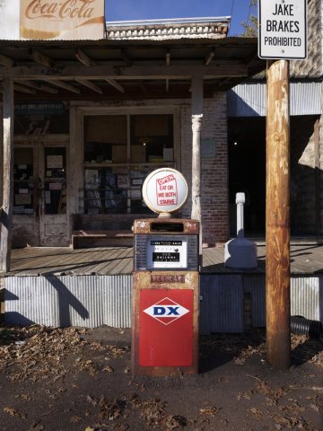 Old gas pump outside a general store and adjacent restaurant in tiny Taylor, Mississippi