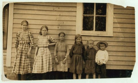 Hughes children. All except two smallest work and help in Magnolia, (Miss.) Cotton Mill. Oldest is fifteen, next is fou…