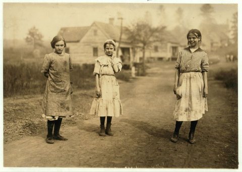Some of the young workers (not the youngest) in the Kosciusko Cotton Mills. Superintendent objected to my taking photog…