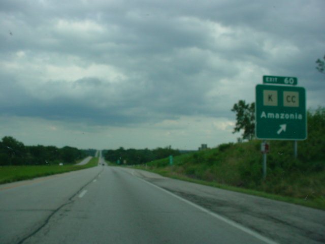 Interstate 29 South at Exit 60, Highway K & Route CC, Amazonia exit (2004)
