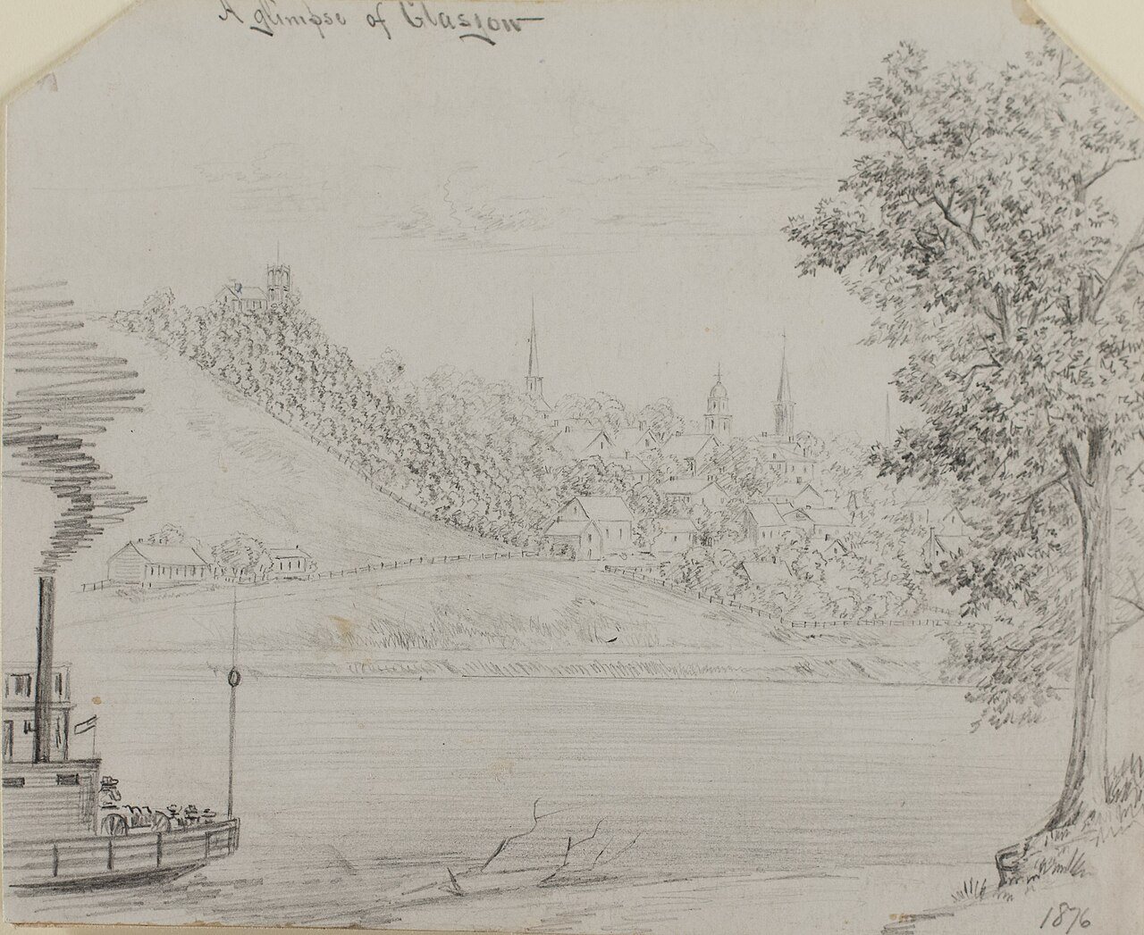 Pencil Drawing "A Glimpse of Glasgow" by A. B. Greene (cropped)