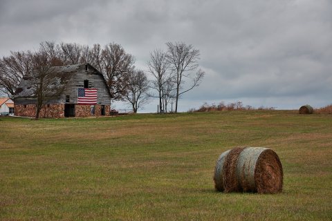 Rural scene with a patriotic flavor in Greene County, Missouri, near Ash Grove