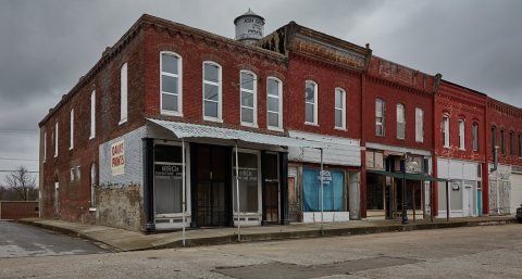 Abandoned stores in downtown Ash Grove, Missouri