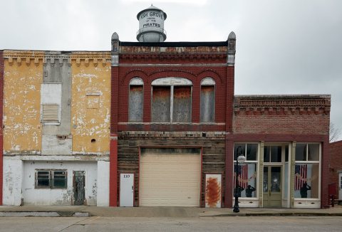 Abandoned stores in downtown Ash Grove, Missouri