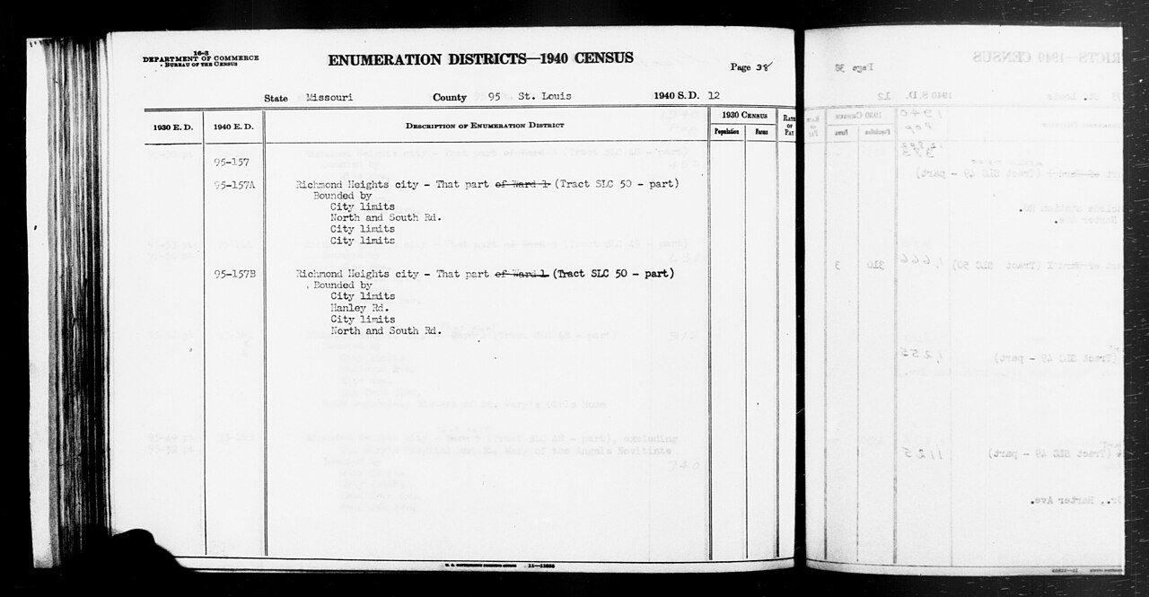 1940 Census Enumeration District Descriptions - Missouri - St. Louis County - ED 95-157A, ED 95-157B