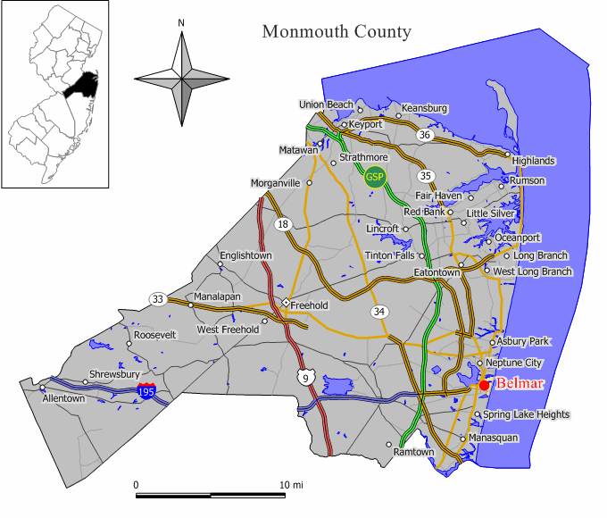 Locator map of Belmar