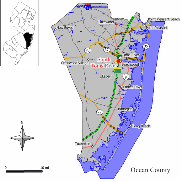Locator map of South Toms River