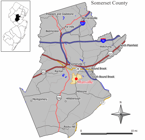 Locator map of Manville
