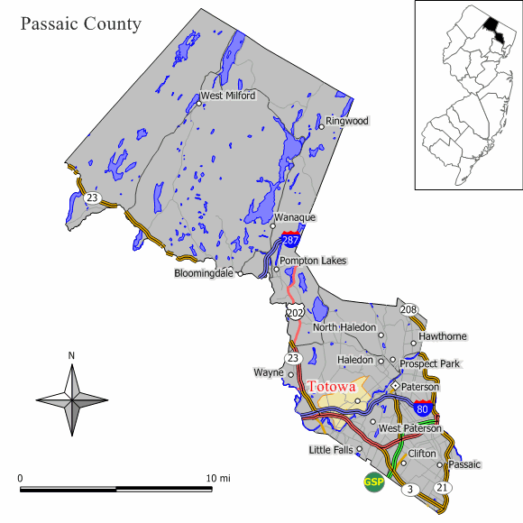 Locator map of Totowa