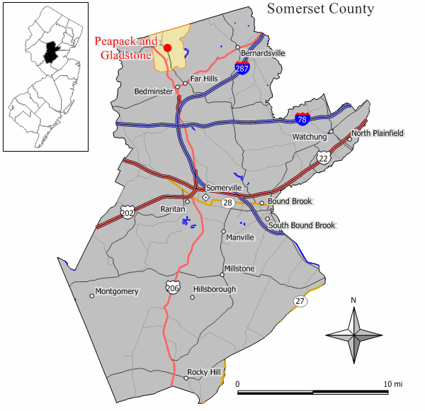 Locator map of Peapack and Gladstone