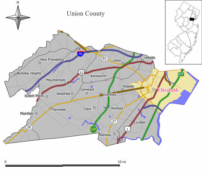 Locator map of Elizabeth
