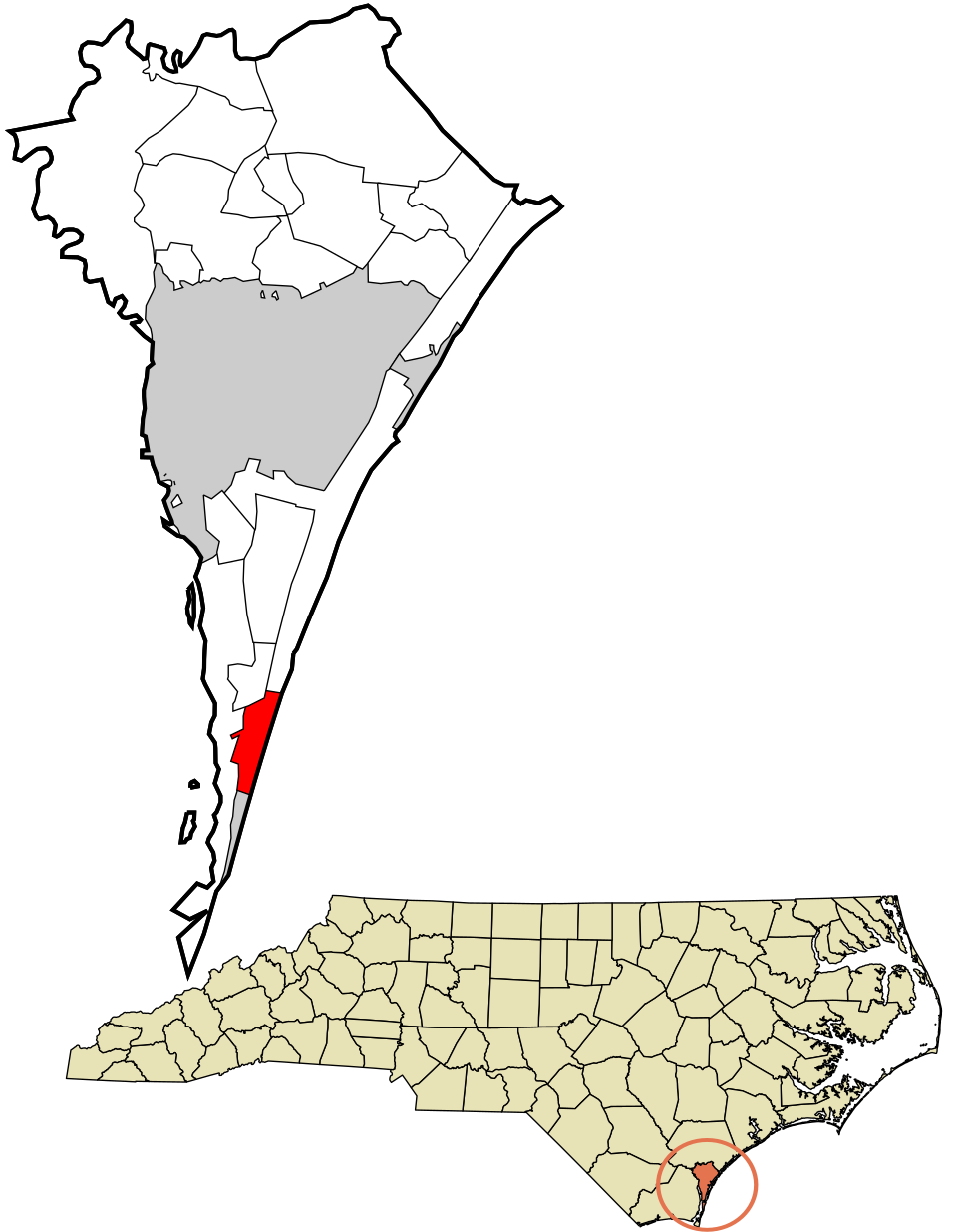 Locator map of Carolina Beach