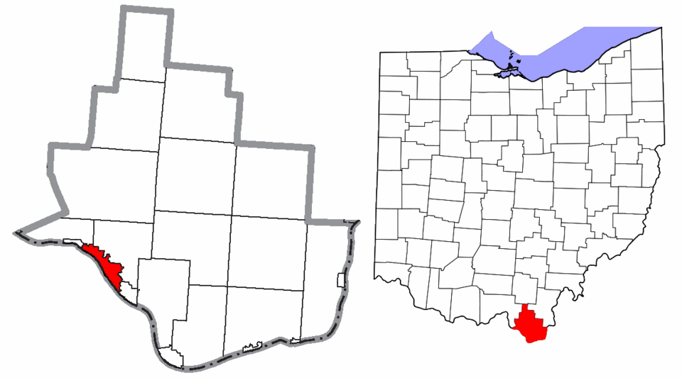 Locator map of Ironton