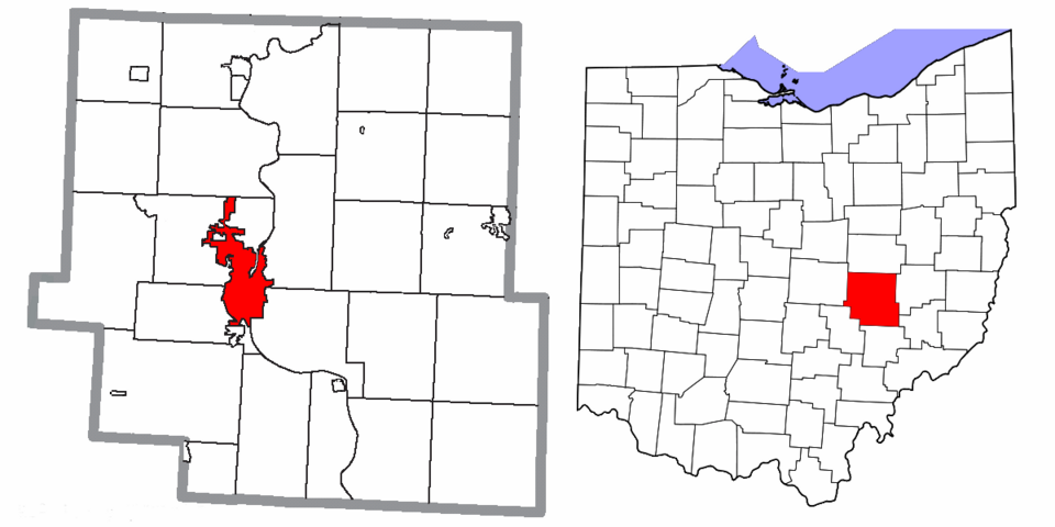 Locator map of Zanesville