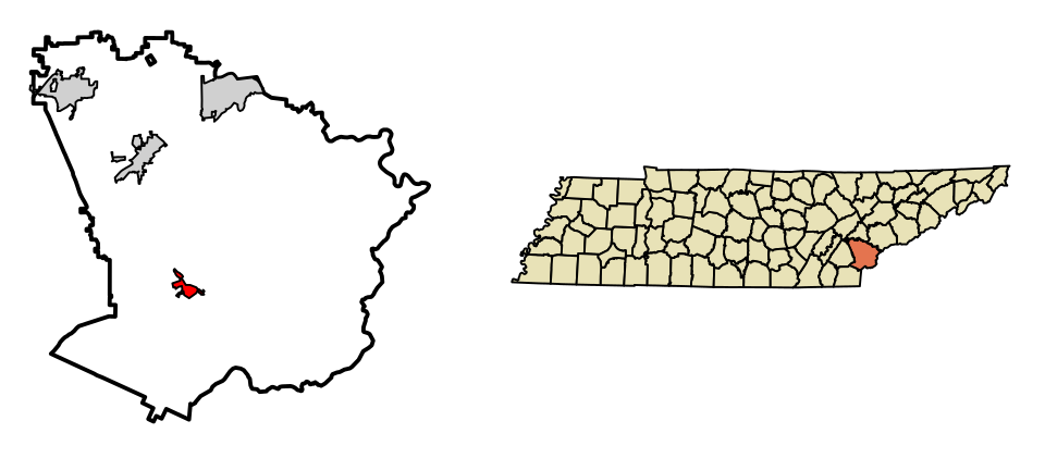 Locator map of Tellico Plains