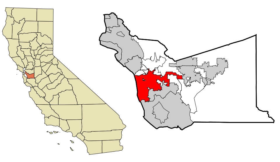 Locator map of Hayward