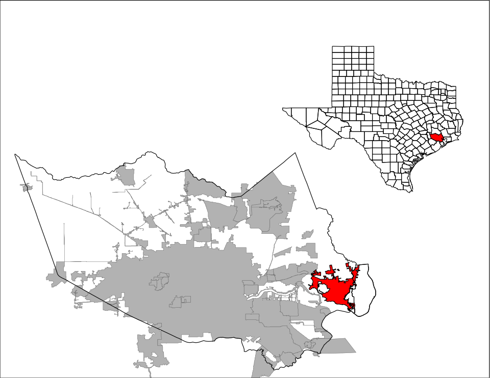 Locator map of Baytown
