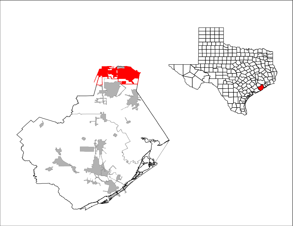 Locator map of Pearland