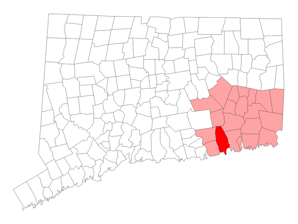 Locator map of East Lyme