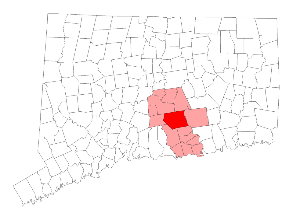 Locator map of Haddam