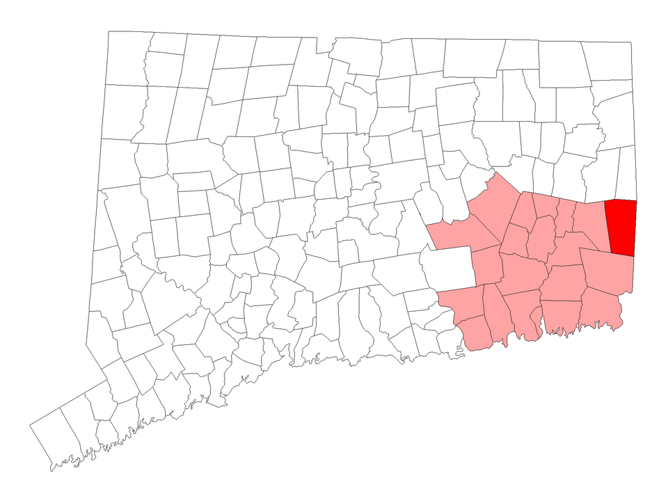 Locator map of Voluntown