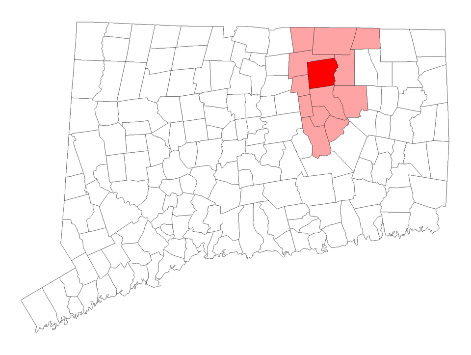 Locator map of Tolland