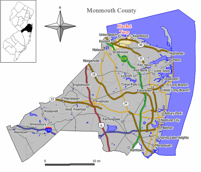 Locator map of Hazlet