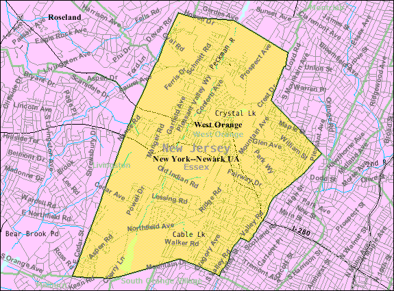 Locator map of West Orange