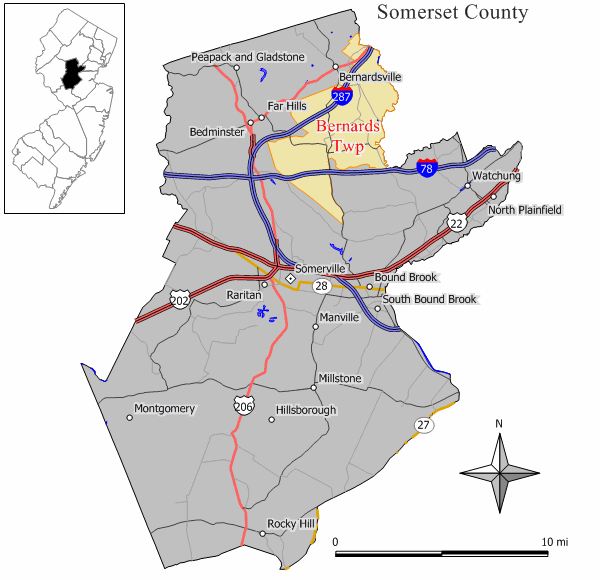 Locator map of Bernards