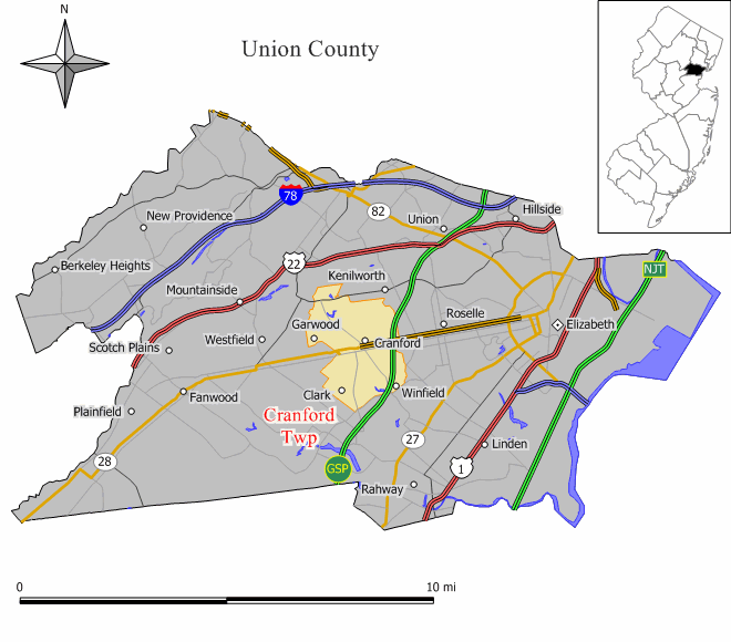 Locator map of Cranford