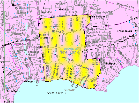 Locator map of East Patchogue