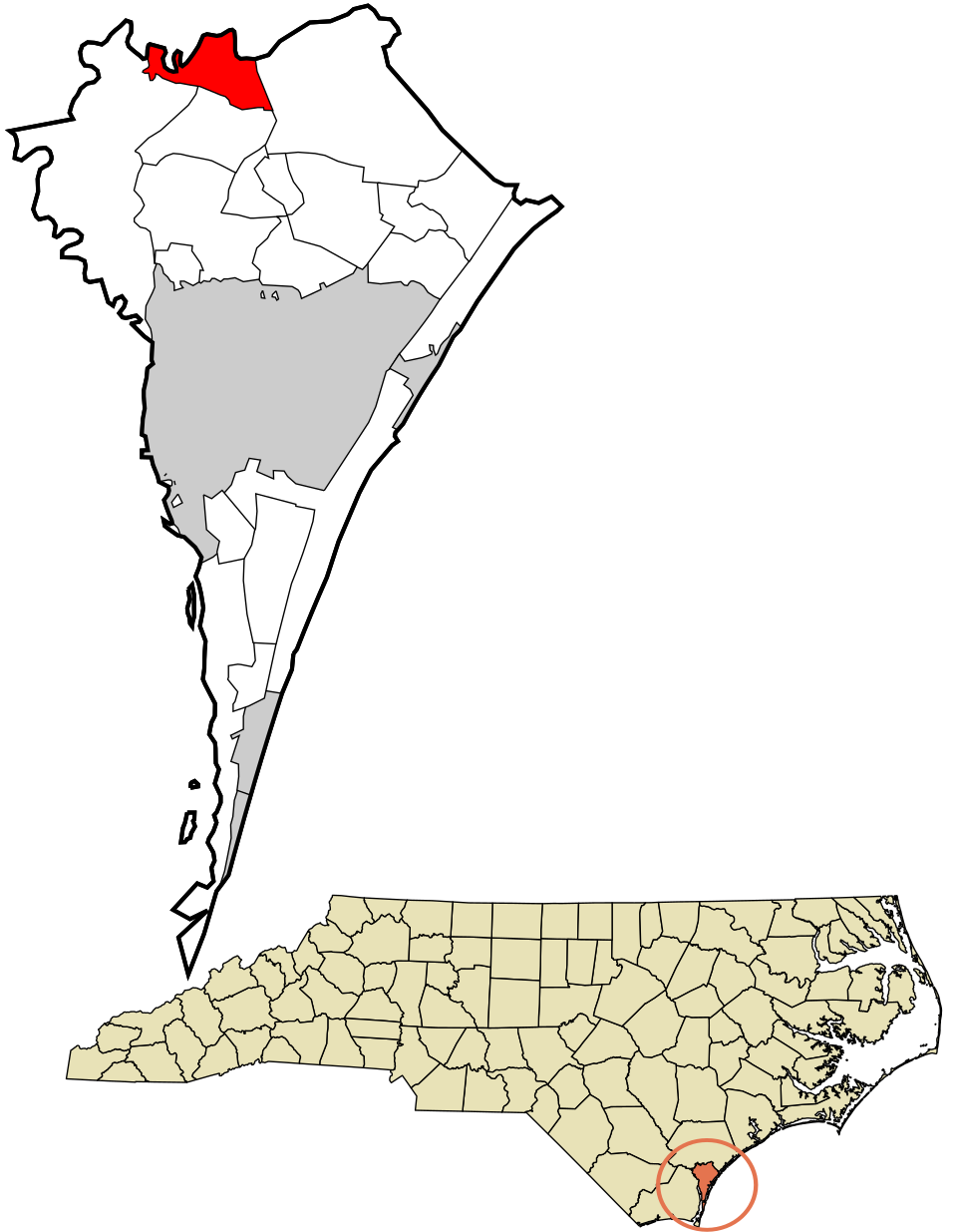 Locator map of Castle Hayne