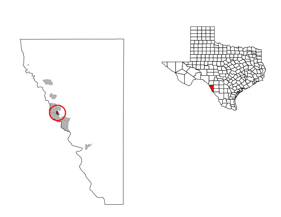 Locator map of Las Quintas Fronterizas