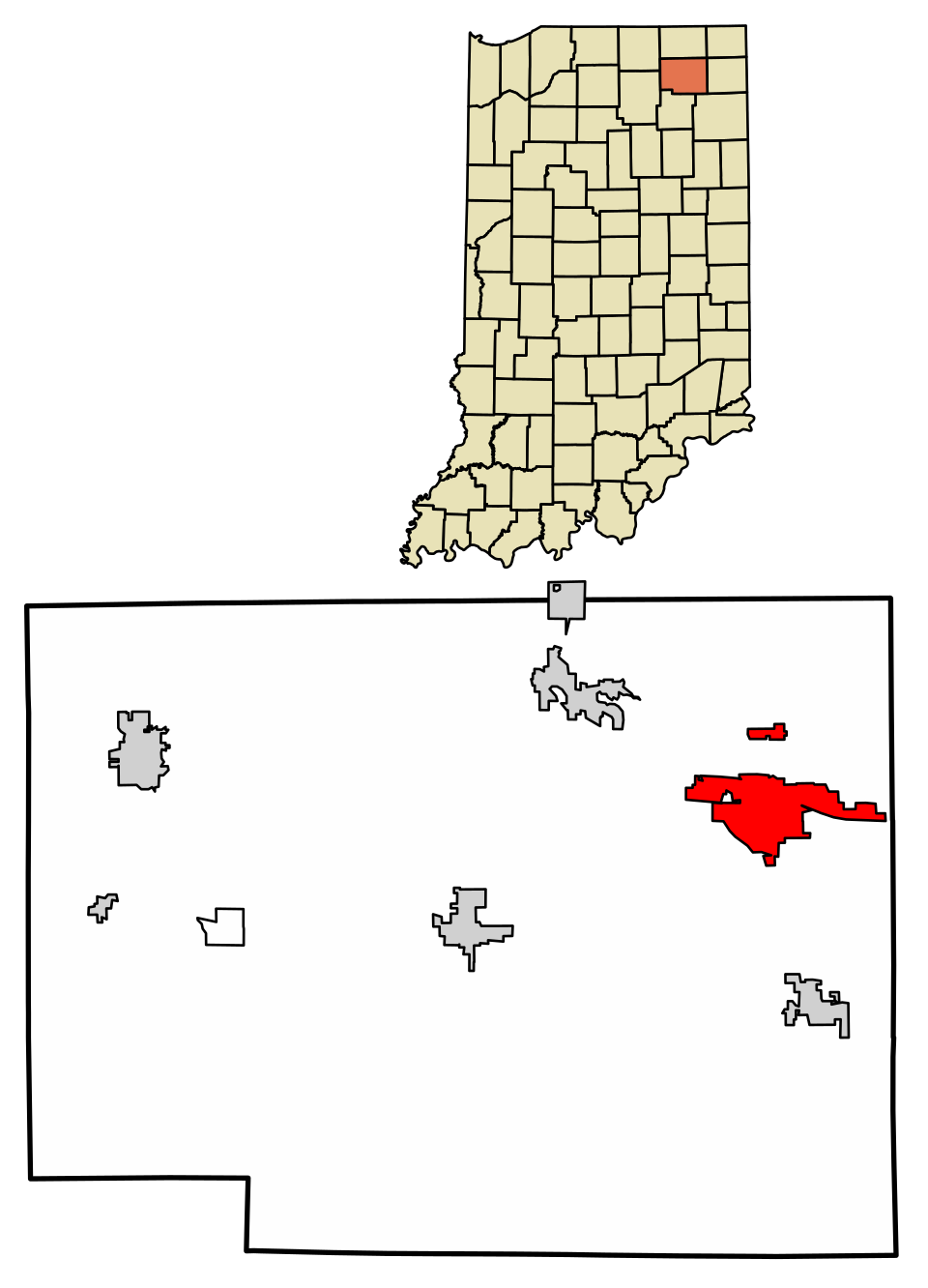 Locator map of Kendallville