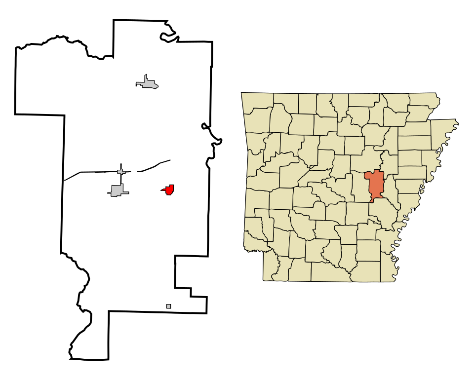 Locator map of De Valls Bluff