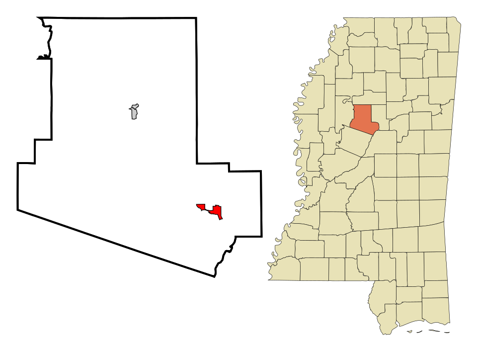 Locator map of Vaiden