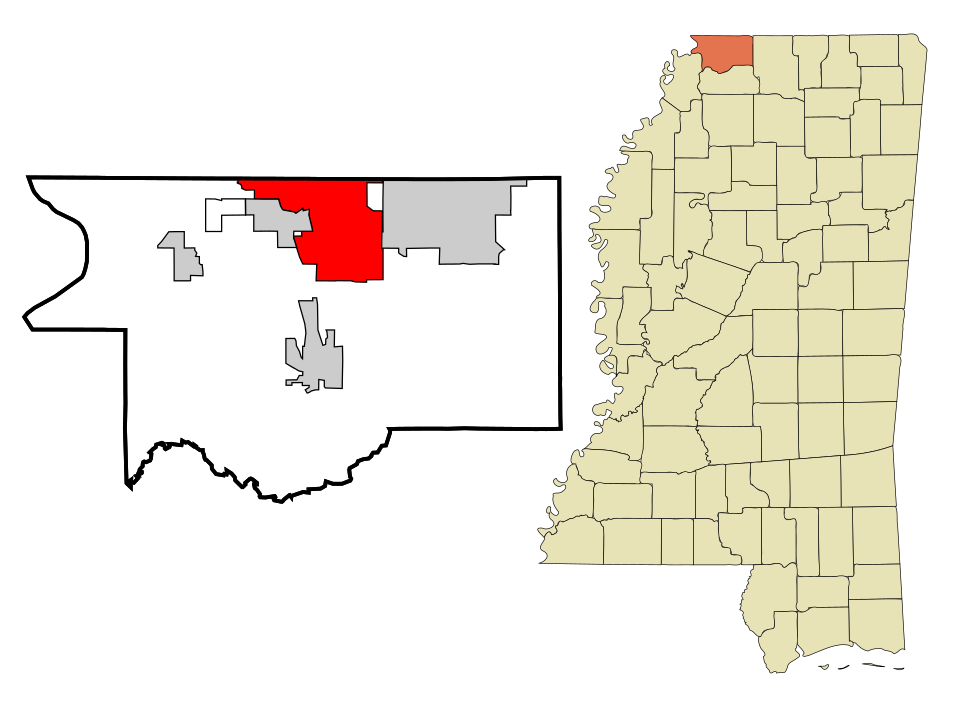 Locator map of Southaven